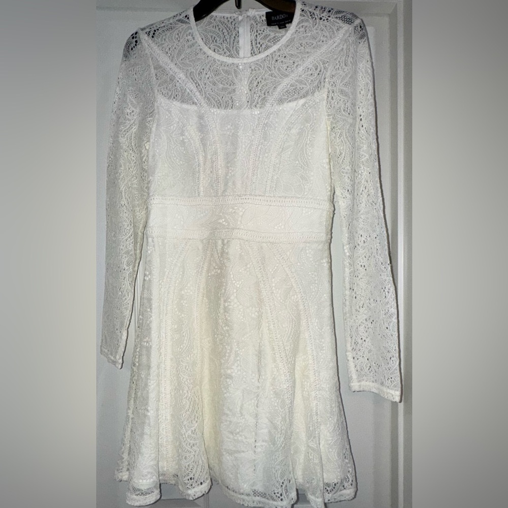 Bardot White Long Sleeve Lace Dress